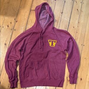 Men's Theory Skateboarding Maroon Hooded Sweatshirt with Yellow Logo